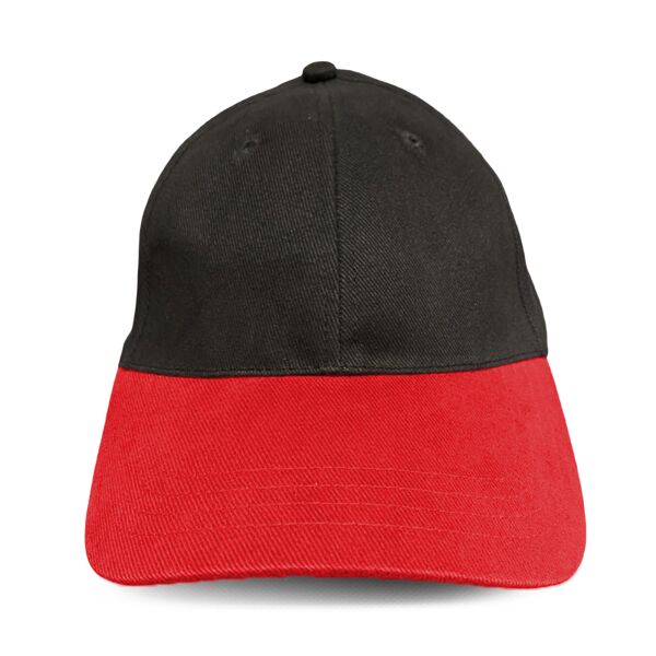 Two Colour Brushed Twill Cotton Baseball Hat Black/Red Thumbnail