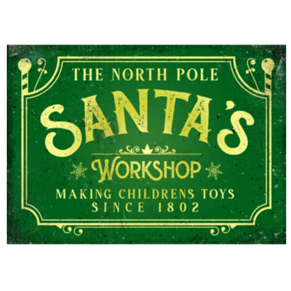 Santa's Workshop Green Metal Sign Thumbnail