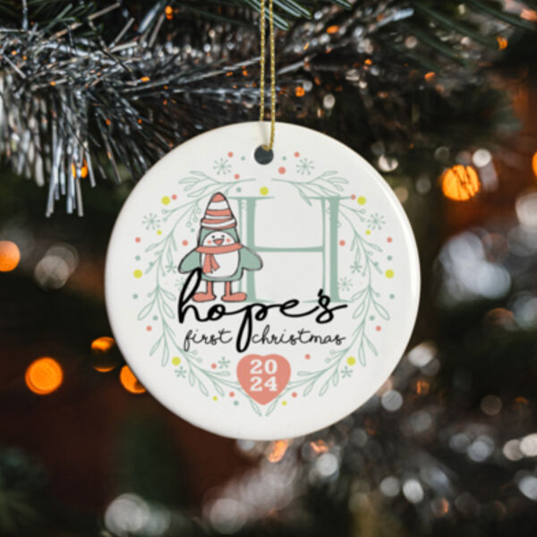 Personalised First Christmas Initial Ceramic Decoration Thumbnail