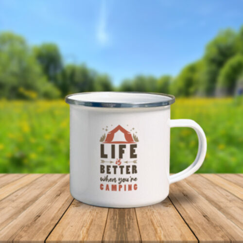 Life is better when you're camping Enamel Mug Thumbnail