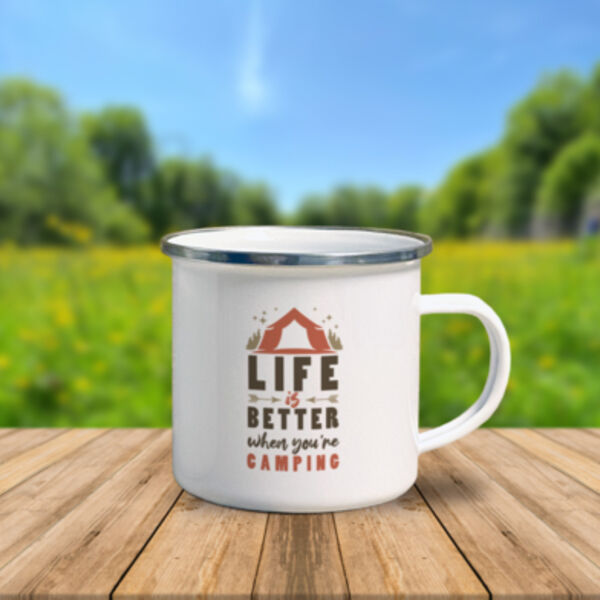 Life is better when you're camping Enamel Mug Thumbnail