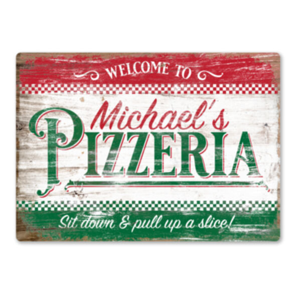 Personalised Pizzeria metal sign wood effect Thumbnail