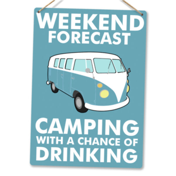 Weekend Forecast Camper van Blue Metal Sign Thumbnail